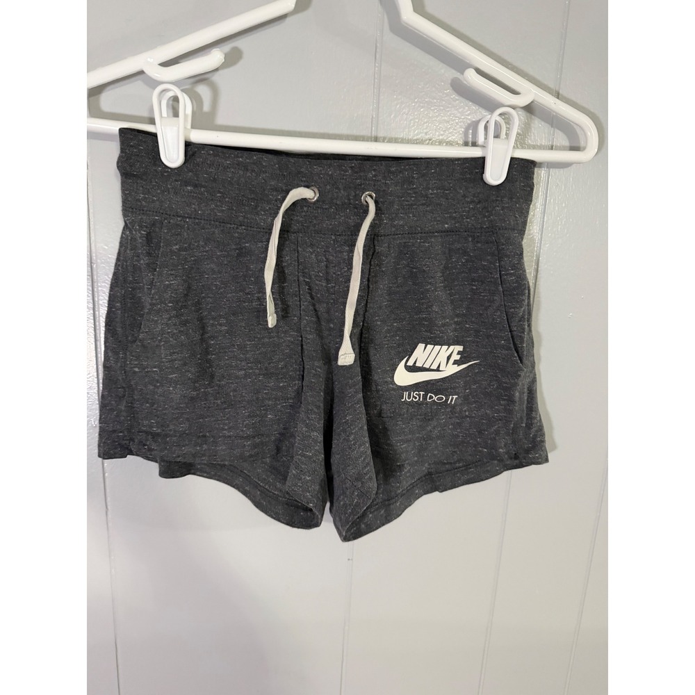Nike Shorts Womens XS Charcoal Grey Just Do It Graphic Drawstring Jersey Sport